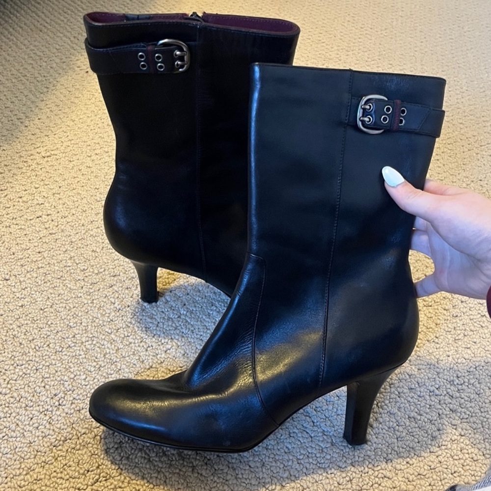 Tommy Hilfiger Elegant Black Leather Upper Healed Ankle Boots 9
